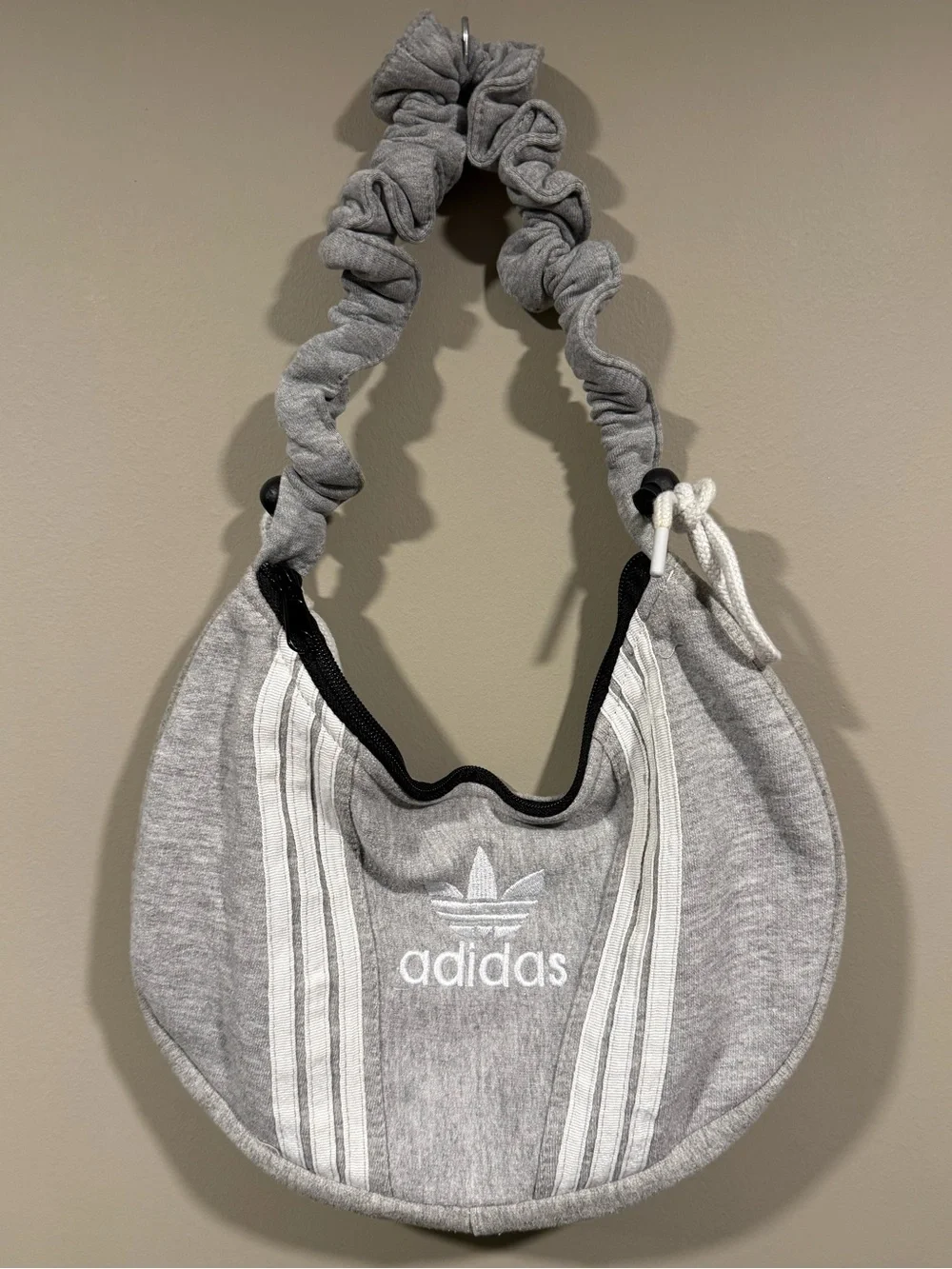 Adidas inspired rework Grey Scrunch-Handle Hobo Shoulder Bag NWOT